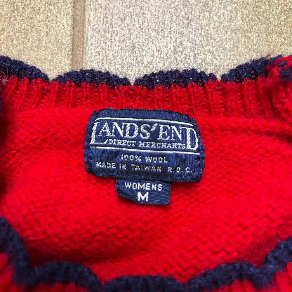 Vintage Lands’ End Red Wool Sweater Womens M Monogram CBM USA‎ Classic 90s